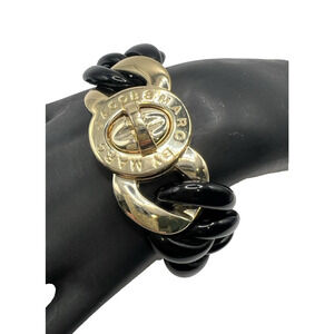 Marc Jacobs Logo Chunky Black & Gold Resin Turn Lock Link Chain Style Bracelet